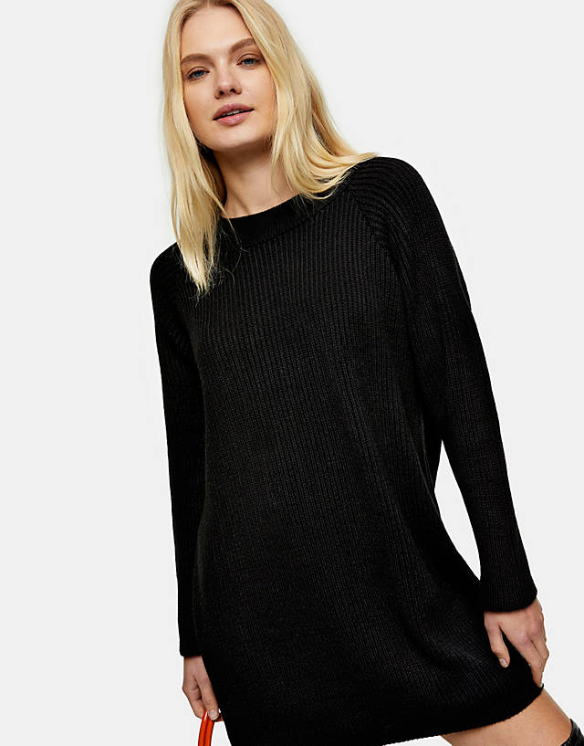 Topshop - knitted crew neck mini dress in black