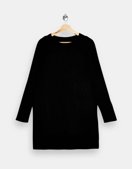Topshop knitted crew neck mini dress in black | ASOS