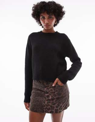 Topshop Topshop knitted crew with exposed seams jumper in black