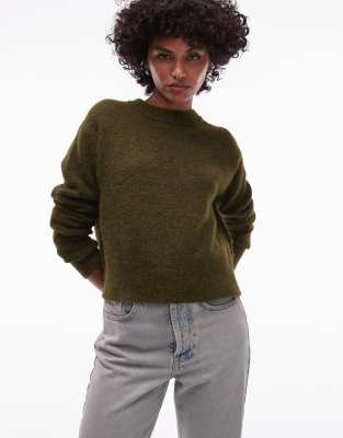 knitted crew with exposed seams sweater in khaki-Green