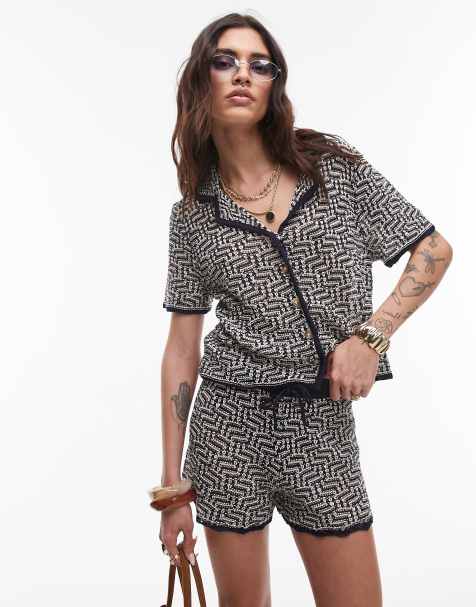 Topshop knitted crochet look pattern shirt in multi (part of a set) - view 1