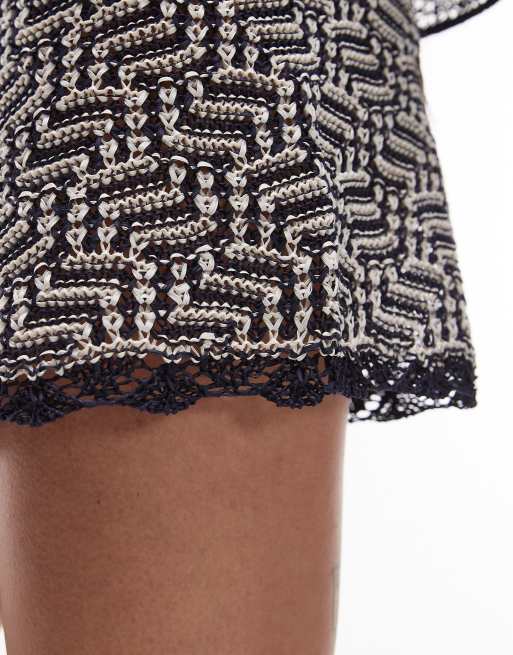 Topshop knitted crochet look pattern shorts in multi (part of a set), 4 of 5