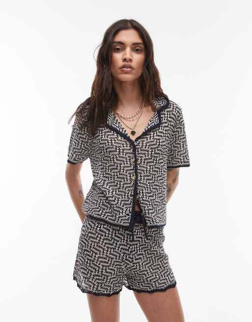 Topshop knitted crochet look pattern shorts in multi (part of a set), 5 of 5