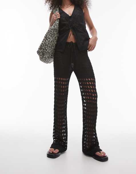 Topshop knitted crochet trousers in black - view 1