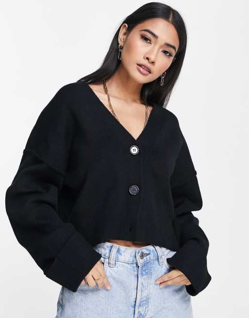 Topshop knitted crop boxy cardi in black | ASOS