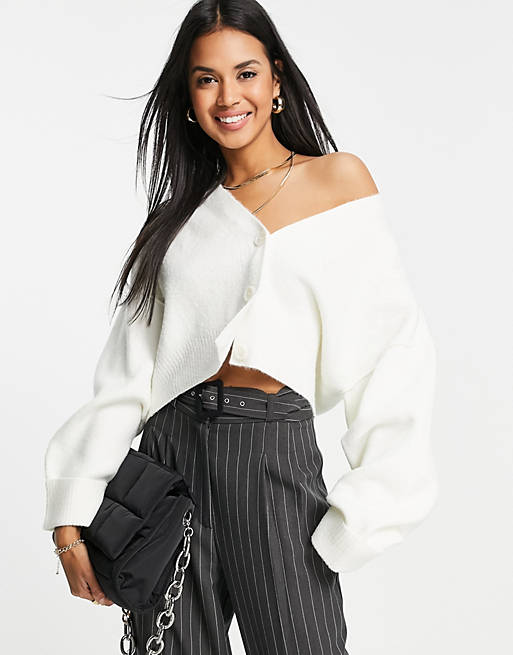  Topshop knitted crop boxy cardi in ivory 