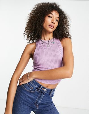 Topshop knitted crop rib vest in lilac | ASOS