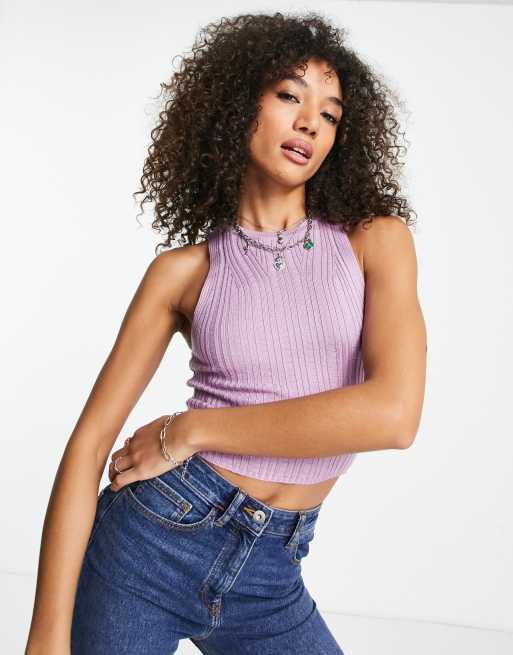 Topshop knitted crop rib vest in lilac