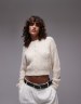 Topshop knitted cropped fluffy cable cardigan in grey