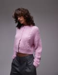 [Topshop] Topshop knitted cropped fluffy cable cardigan in pink S PINK