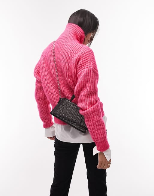 Topshop pink roll 2025 neck jumper