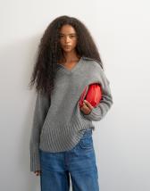 Topshop knitted curved hem collared polo jumper with wool in charcoal