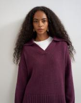 Topshop knitted curved hem collared polo jumper with wool in mulberry