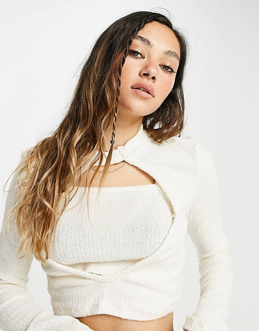  Topshop knitted cut out cardigan in cream 