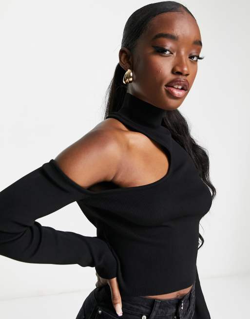Topshop knitted cutout top in black | ASOS