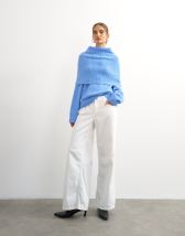 Topshop knitted deep fold bardot jumper in blue