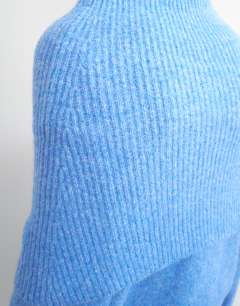 Model wearing Knitted deep fold bardot jumper in blue
