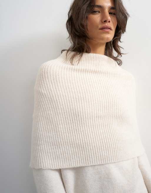 Topshop knitted deep fold bardot jumper in ivory, 4 of 4