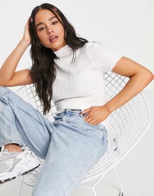 Topshop knitted detailed tee in white