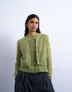 Knitted double layer cardigan in green