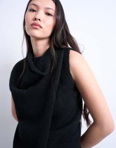 Model wearing Knitted double layer top in black