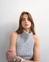 Topshop knitted drape neck top in grey