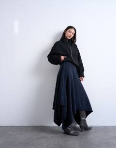 Knitted draped skirt in navy