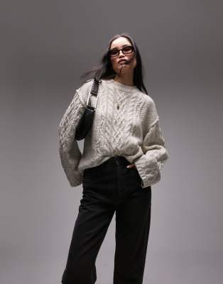 Topshop Turtleneck Cable Stitch Sweater in Cream , Size Small