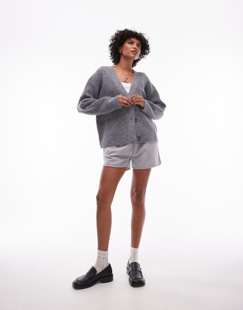 Topshop knitted easy clean rib detail relaxed cardigan in grey - view 1