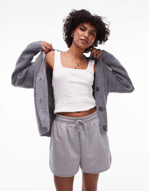 Topshop knitted easy clean rib detail relaxed cardigan in grey, 2 of 4