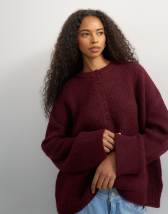 Topshop knitted easy Henley jumper in burgundy