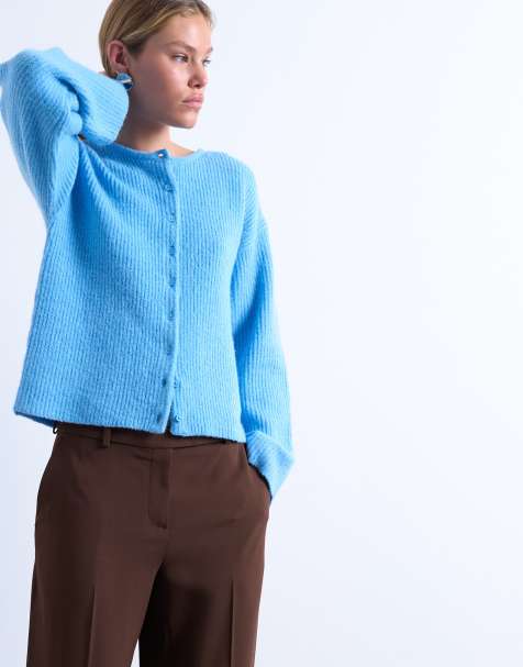 Topshop knitted easy ribbed relaxed cardigan in blue - view 1
