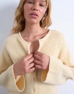 Knitted easy ribbed relaxed cardigan in buttermilk