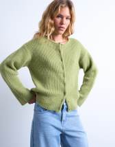 Topshop knitted easy ribbed relaxed cardigan in green