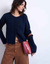 Topshop knitted easy ribbed relaxed cardigan in navy