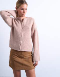 Knitted easy ribbed relaxed cardigan in oat