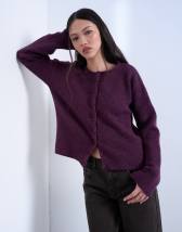 Topshop knitted easy ribbed relaxed cardigan in plum