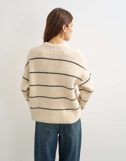 Topshop knitted easy stripe jumper in ivory, 4 of 4