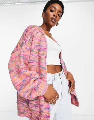 Topshop knitted edge to edge space dye cardi in pink