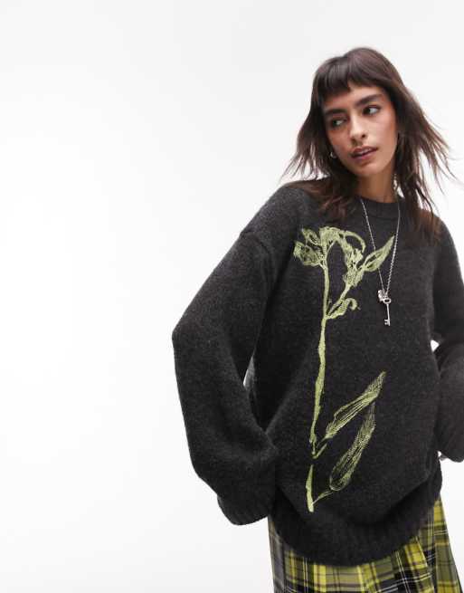 Topshop knitted embroidered dandelion jumper in grey | ASOS