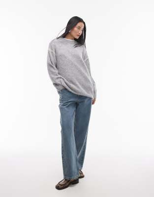 knitted exposed contrast seam oversized sweater in gray