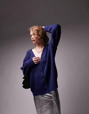 Topshop knitted exposed seam cardigan in blue