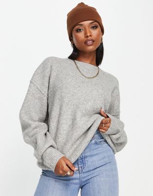 Topshop knitted exposed seam jumper in grey