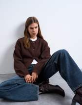 Topshop knitted exposed seam relaxed cardigan in brown