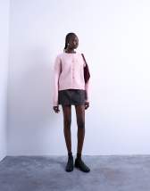 Topshop knitted exposed seam relaxed cardigan in pink