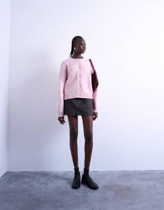 Knitted exposed seam relaxed cardigan in pink