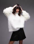 [Topshop] Topshop knitted extreme texture contrast oversized roll neck jumper in ivory-White M IVORY