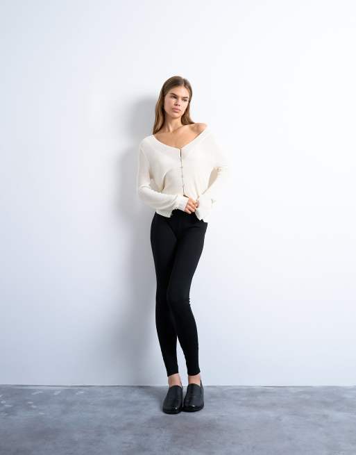 Topshop knitted fine rib cardigan in ivory, 2 of 4