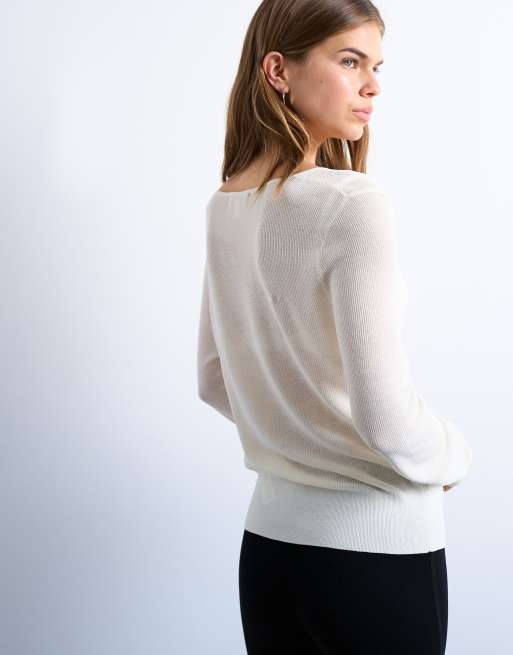 Topshop knitted fine rib cardigan in ivory, 4 of 4
