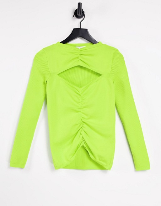 Topshop knitted finge gage ruched front top in lime